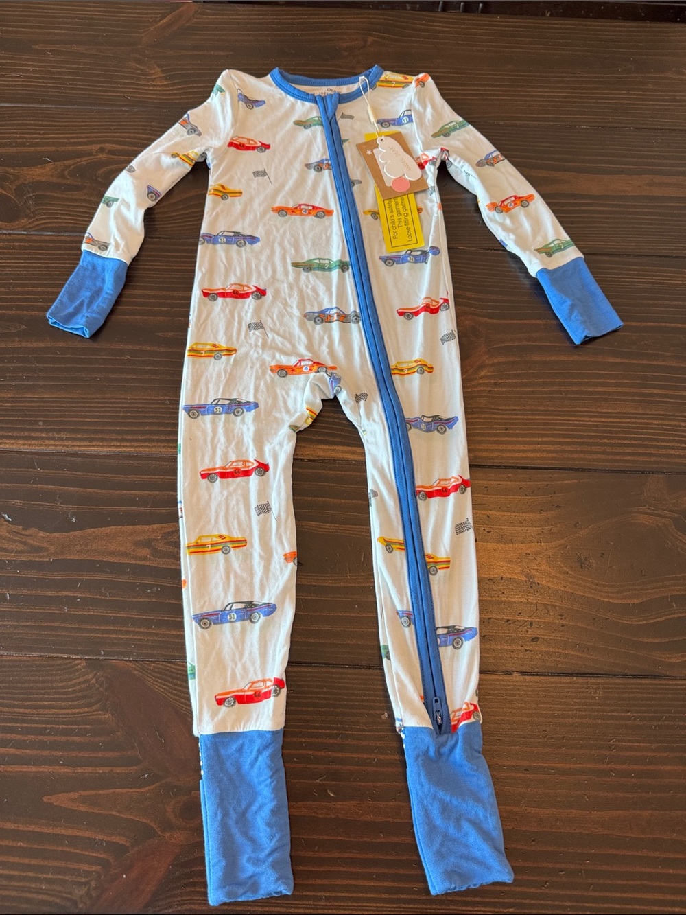 Kids Blue Trim Car-Print One-Piece Pajama